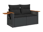5-piece garden furniture set with cushions, black woven resin ADWJ92519