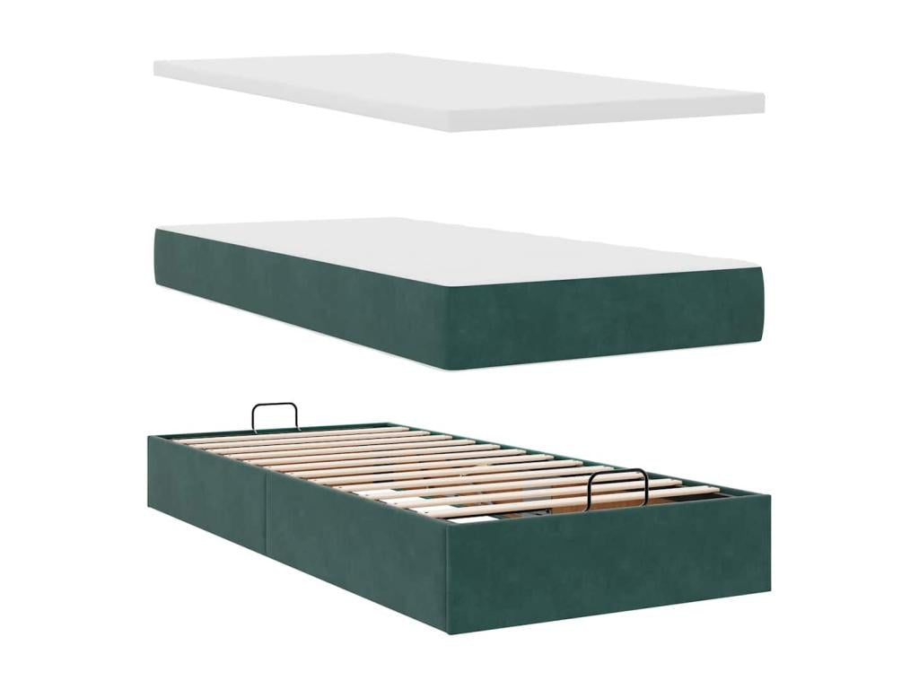 Ottoman bed frame with dark green 90x200 cm velvet mattress KXGN59382