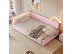 Children's bed 90x200 cm with headboard Sofa bed - LEDs - Velvet - High-quality slatted base - Pink without mattress AWSH46149