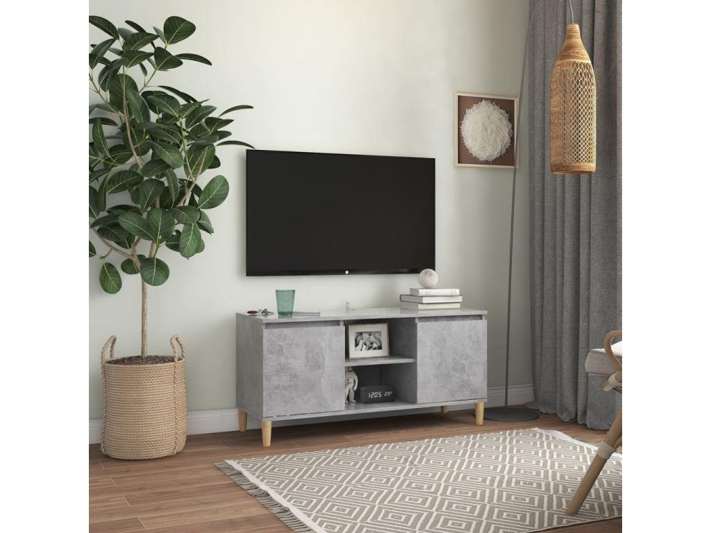 TV stand with solid wood legs, concrete grey, 103.5x35x50 cm, BJPW49269
