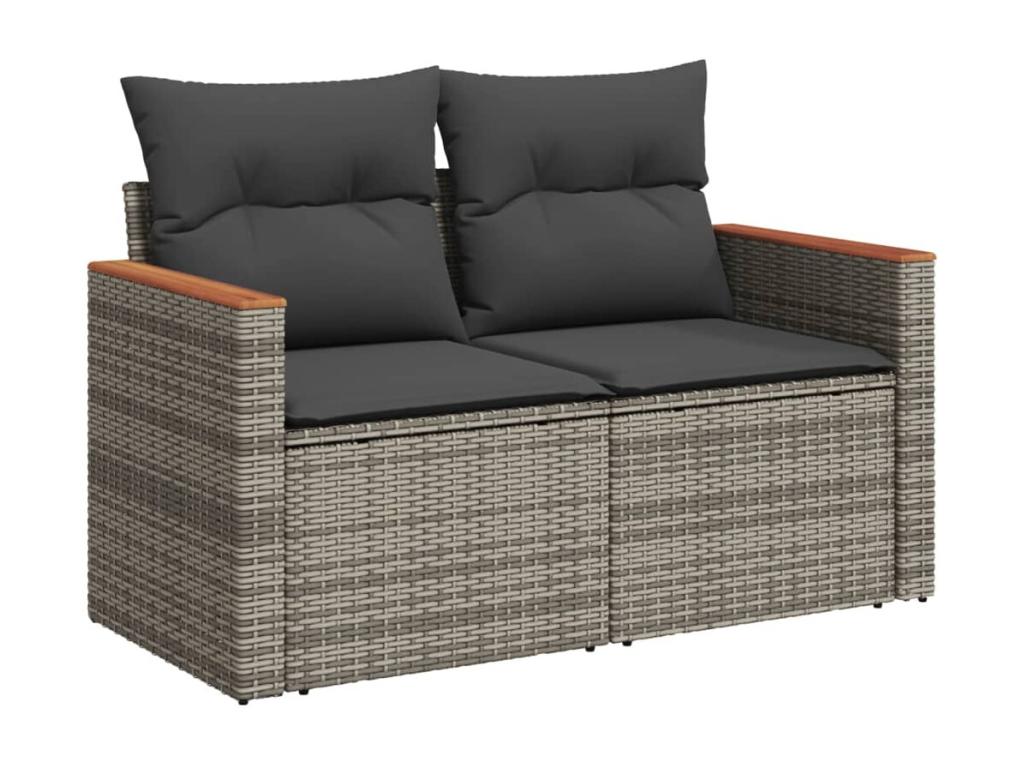 10-piece garden furniture set with cushions, grey woven resin BQOY56985