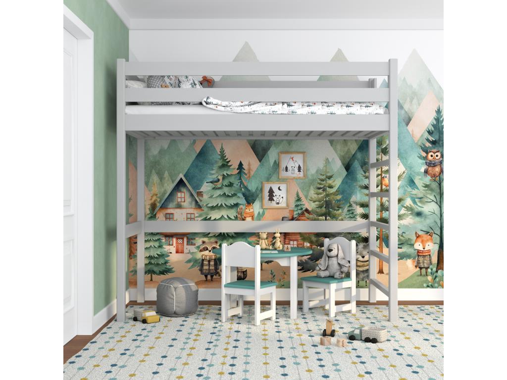 Wooden loft bed N01 Grey 80x180 GWZD89807