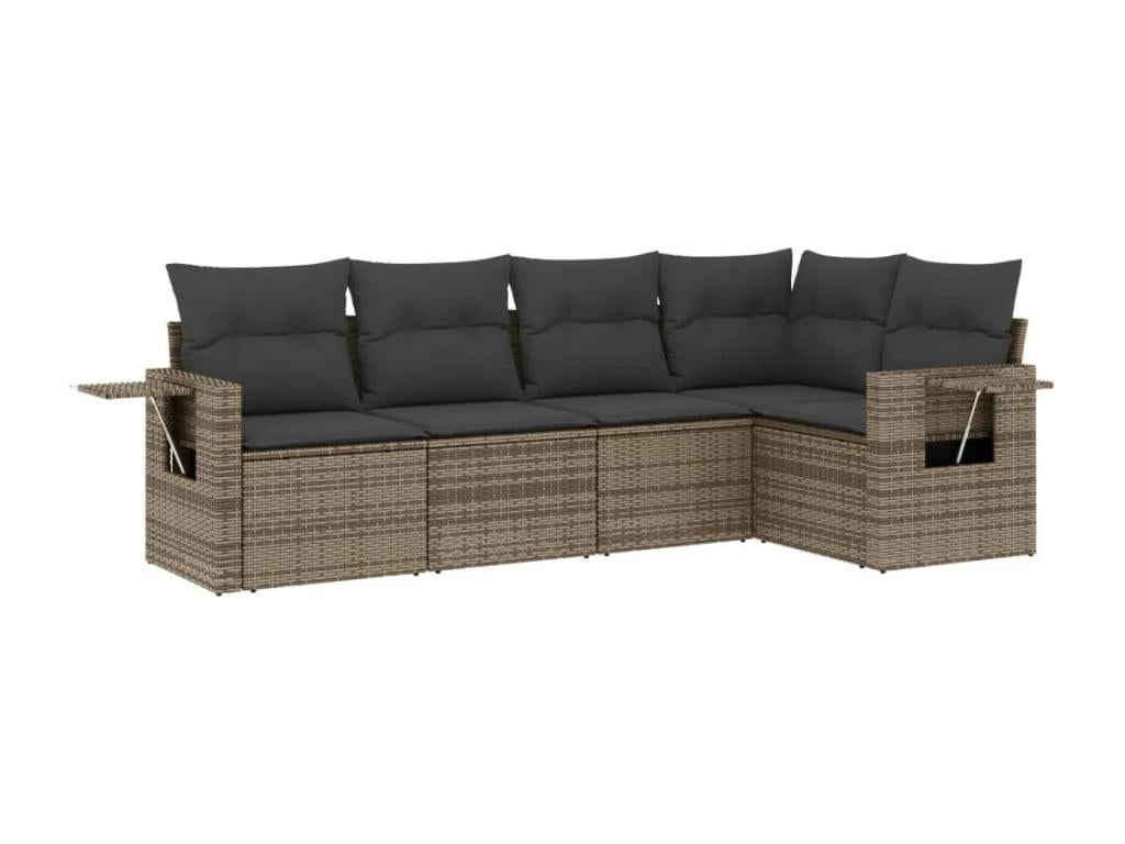 5-piece garden furniture set with grey resin wicker cushions UFNC20104