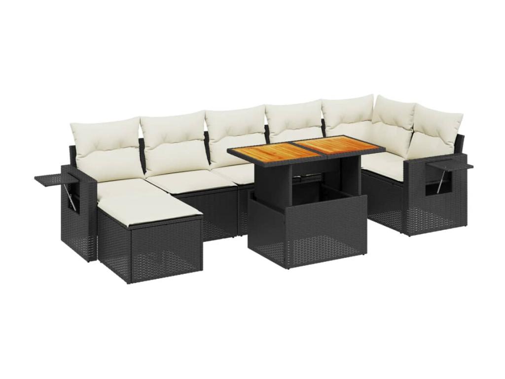 8-piece garden furniture set with cushions, black woven resin UWES55457