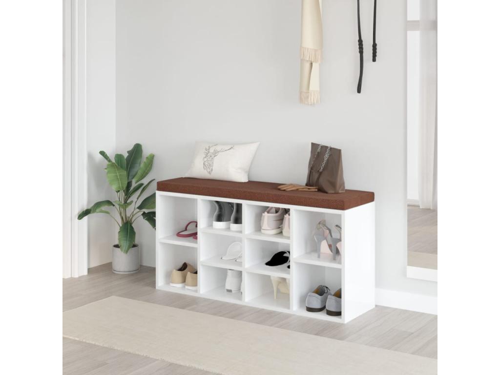 High-gloss white shoe bench, 103x30x48 cm, engineered wood, JZTW64612