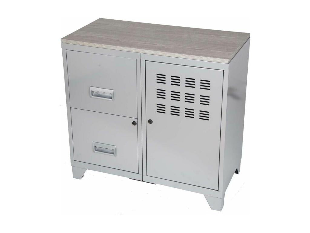 1-door, 2-drawer steel cabinet with aluminum wood top JCOG13726