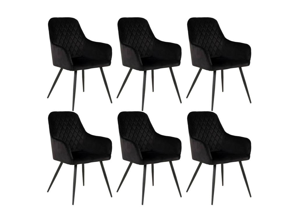 Decohaute - Set of 6 Black Velvet Armchairs with Black Steel Base GZWQ76053