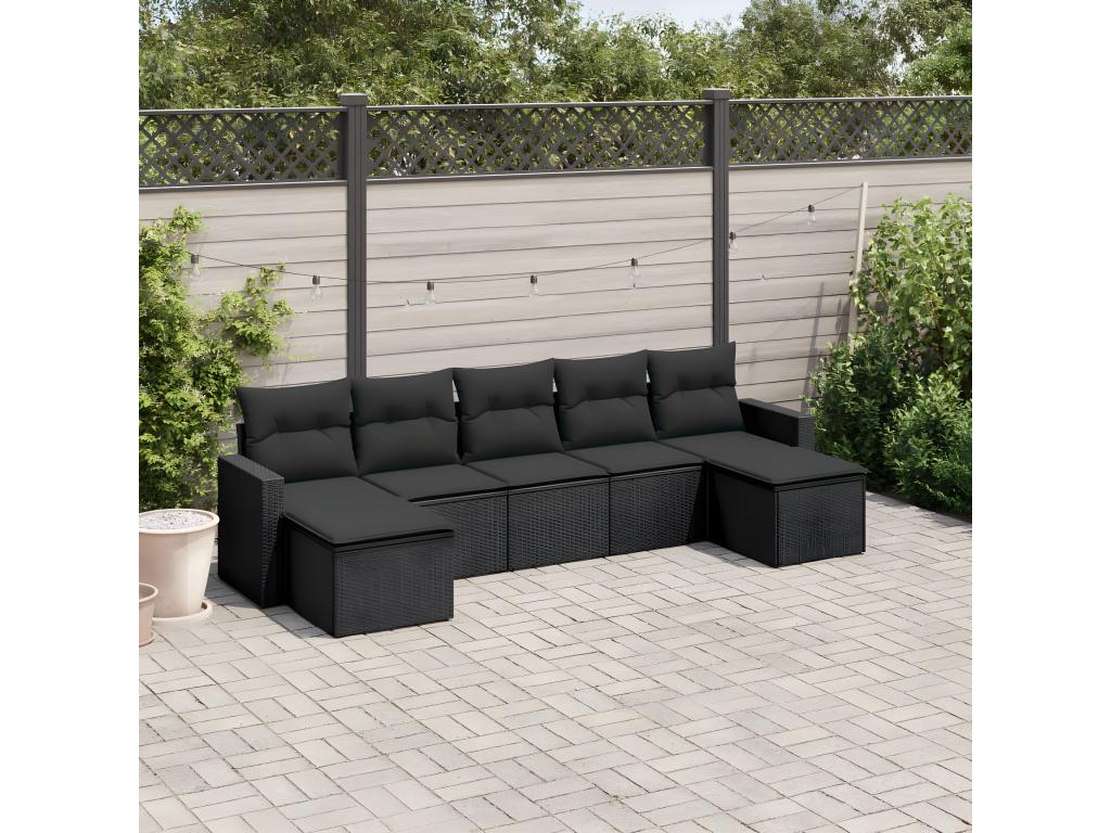 7-piece garden furniture set with cushions, black resin wicker RBSS35094