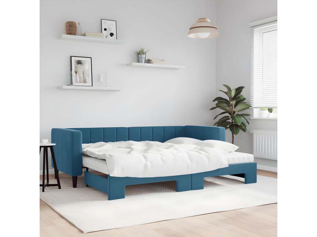 Daybed with pull-out bed and blue 80x200 cm velvet mattress IUUO46791
