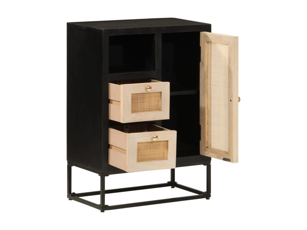Black sideboard 55x30x76 cm solid mango wood and iron YRFP44169