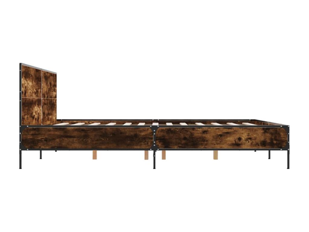 Smoked oak bed frame 200x200 cm engineered wood and metal PHOY34759