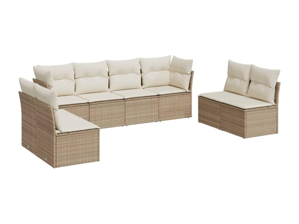 8-piece garden furniture set with cushions, beige woven resin, UQIO35274