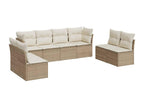 8-piece garden furniture set with cushions, beige woven resin, UQIO35274