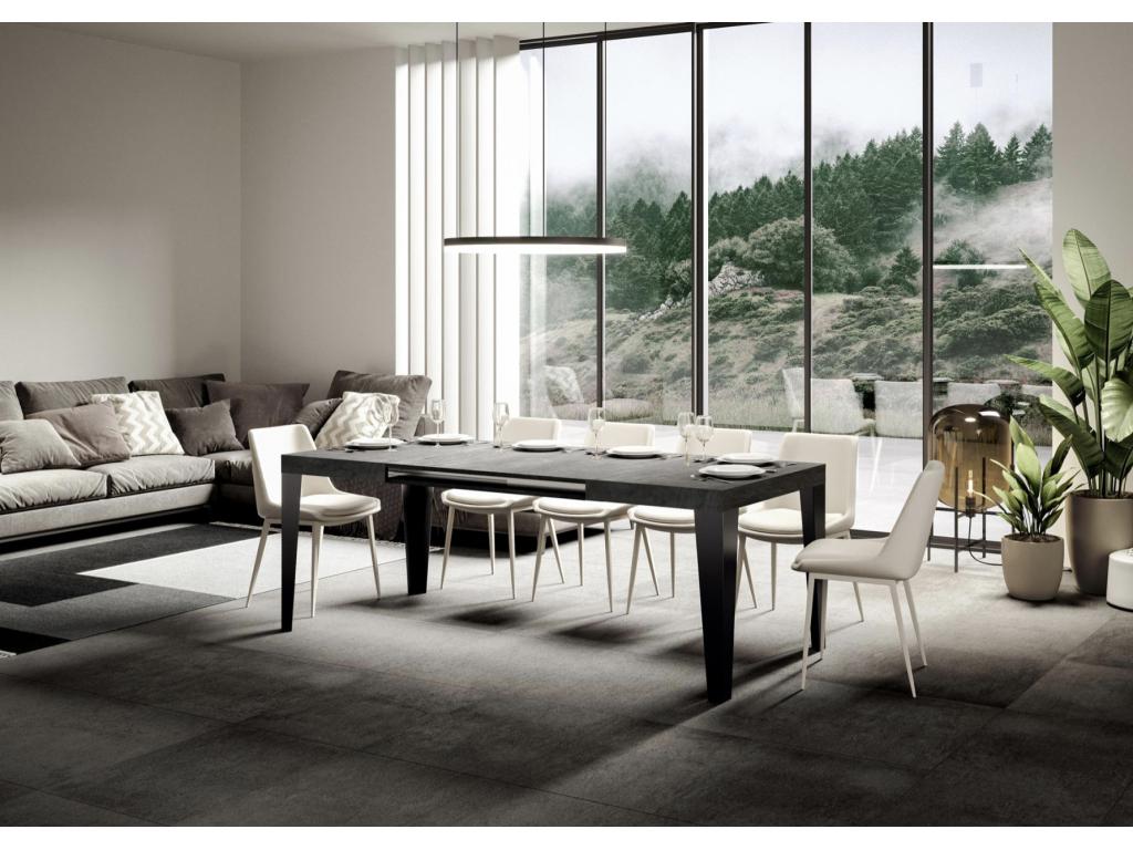 Decohaute Extendable Dining Table - Cement Grey - Decohaute Legs and Support - 2 Slim Extension Leaves - Extendable Width 130 to 234cm IRJU87099