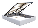 White 120x200 cm Storage Bed with Removable Cover and Legs - Domopure - Quick and Easy Assembly - Easy-Care PVC Faux Leather Upholstery YYAC08171
