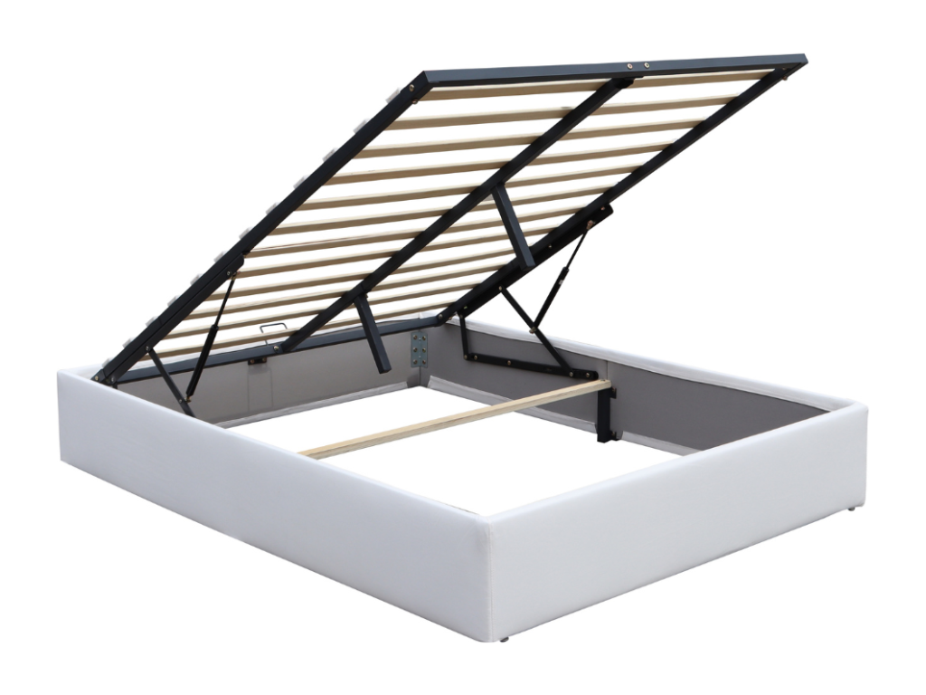 White 120x200 cm Storage Bed with Removable Cover and Legs - Domopure - Quick and Easy Assembly - Easy-Care PVC Faux Leather Upholstery YYAC08171