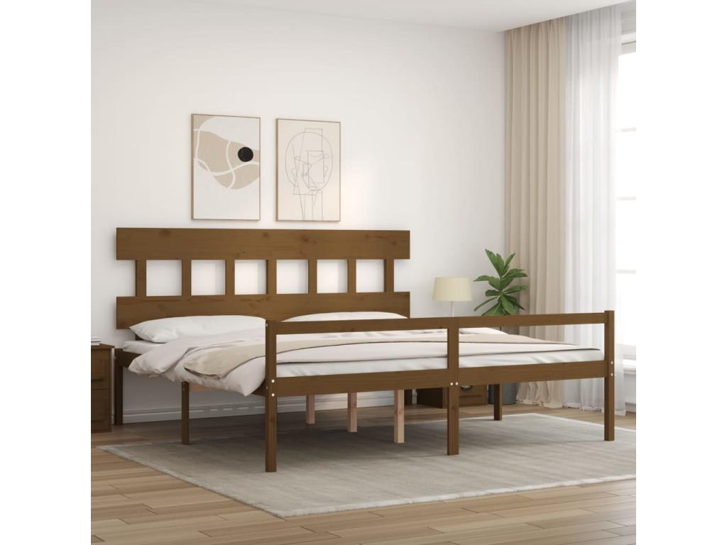 Bed for elderly person and headboard 200x200 solid wood BQXW69502
