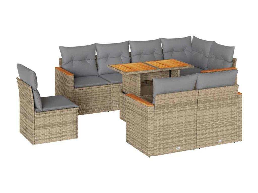 Decohaute CBEB42239 9-piece beige resin wicker garden furniture set with cushions