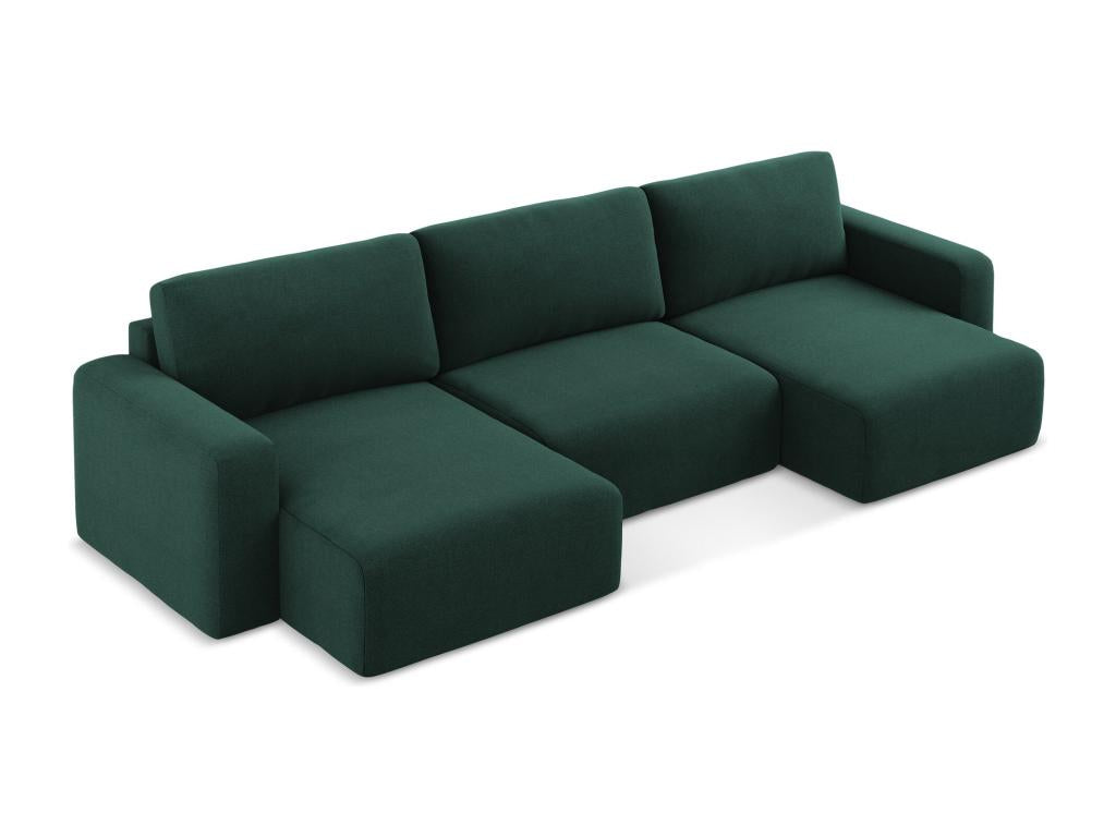 Panoramic convertible sofa in Strukturstoff - bottle green - Domopure MNHZ33809