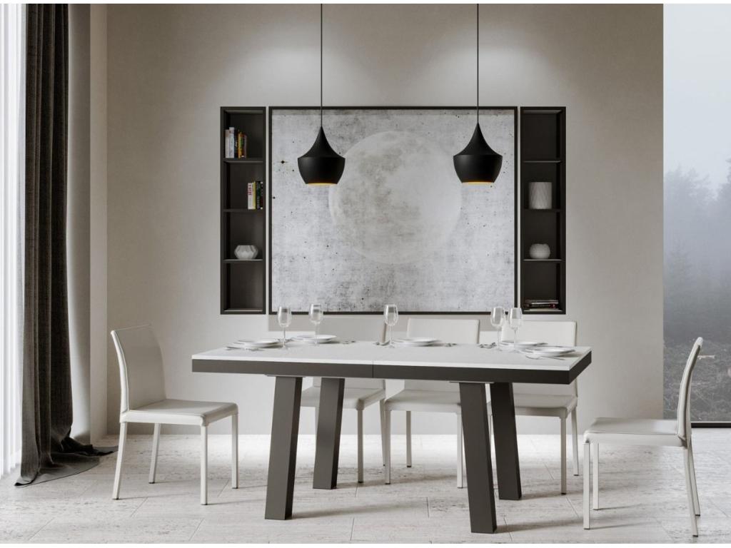 Extendable table for 6 to 20 people, L 160 to 420cm, white with anthracite metal frame, Decohaute ZFYV50920