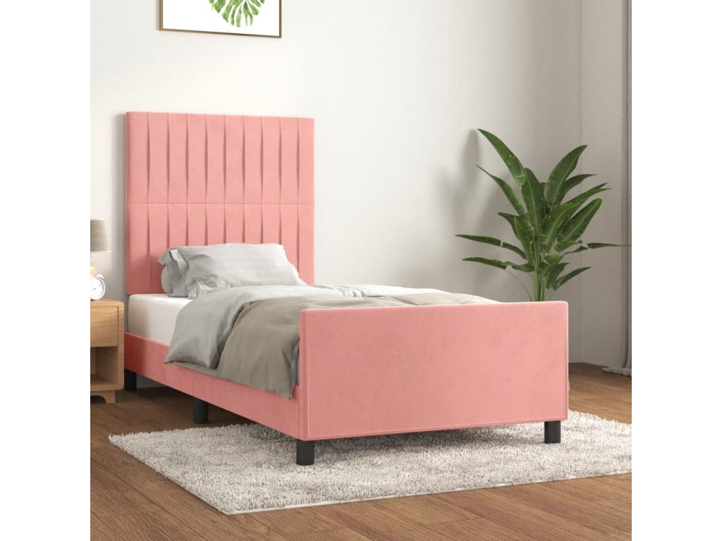 Pink velvet bed frame without mattress, 80x200 cm, BNDE67231