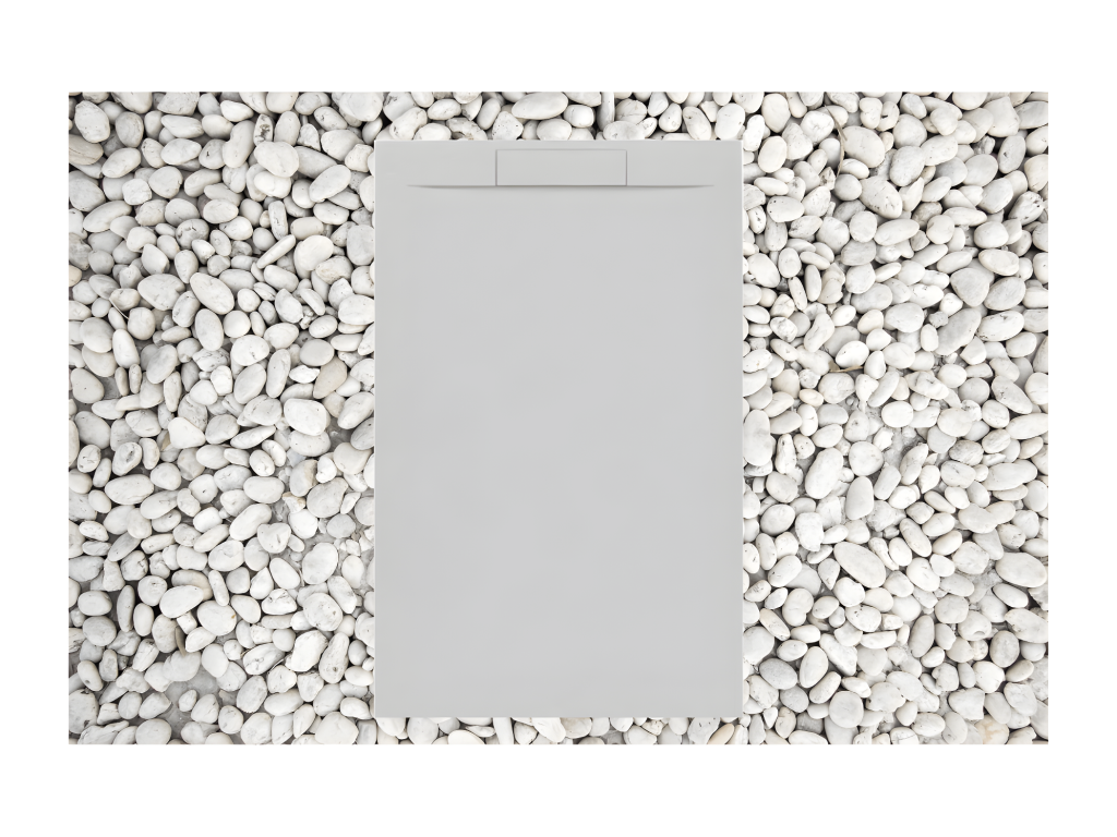 Domopure PLUS 160x85 cm Grey Shower Tray in Resin and Marble Powder with Side Grid in Marble Resin LYDB32251