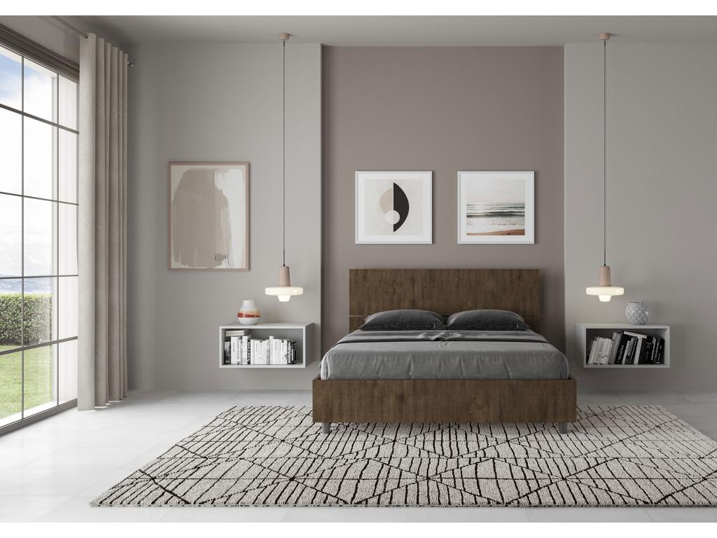 Bed without slatted base 140x190 with inclined headboard in walnut Decohaute CBWG69248