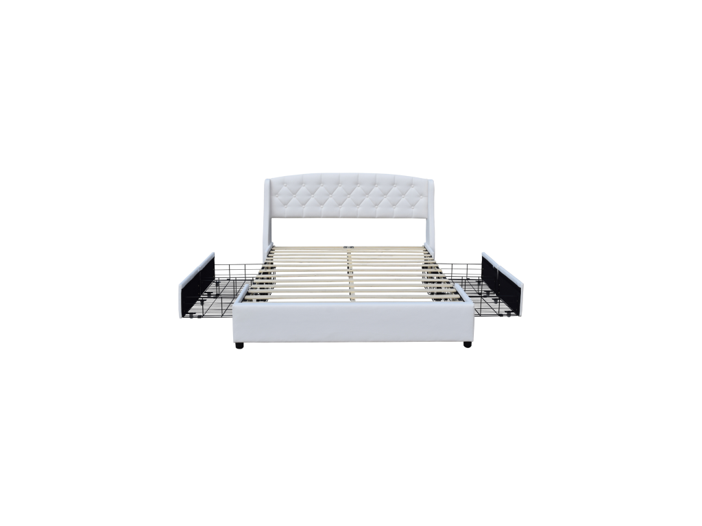 Domopure - Sturdy and Comfortable 120x190 Bed with Slatted Base, 4 Drawers, White Headboard, 4cm Legs - 13 NGAX16649
