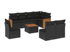 9-piece garden furniture set with cushions, black woven resin PJGM01961
