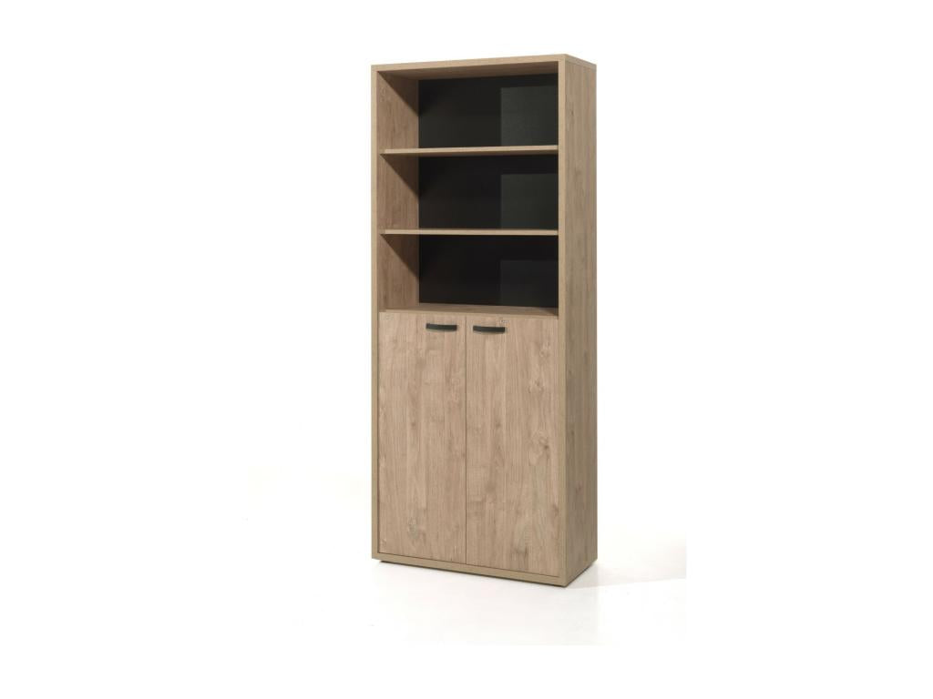 Office Bookcase - 2 Doors and Shelves, Golden Oak Finish - DEPÉ Collection - Domopure KIOE13150