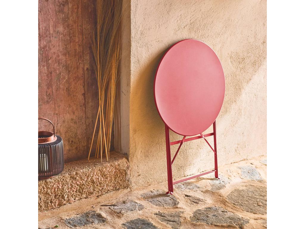 Round 60cm folding bistro garden table in powder-coated steel PBCR86834
