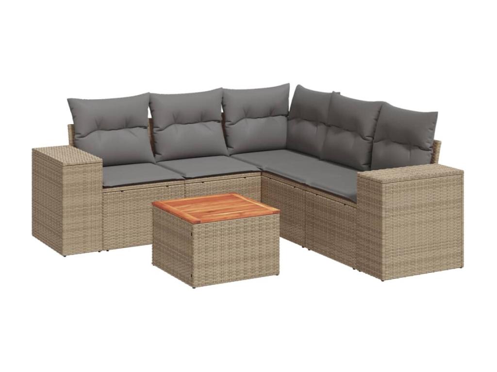 Garden furniture set with cushions, 6 pieces, beige woven resin, WYMJ04532