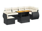 7-piece garden furniture set with cushions, black woven resin WAFN72803