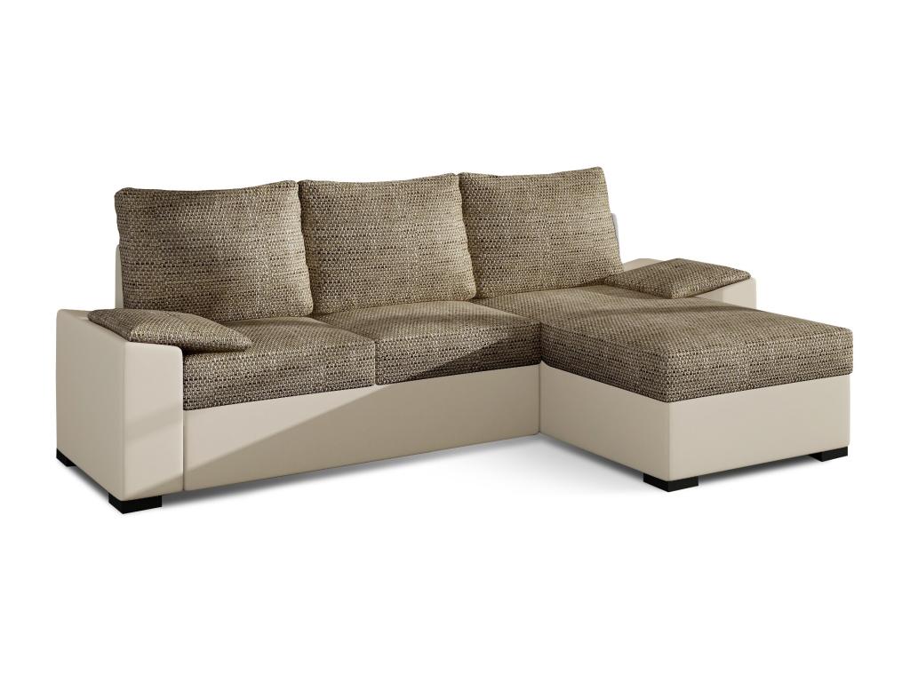 Domopure 245cm XRUR32349 Convertible and Reversible Corner Sofa in Beige Faux Leather and Light Beige Mottled Fabric
