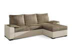 Domopure 245cm XRUR32349 Convertible and Reversible Corner Sofa in Beige Faux Leather and Light Beige Mottled Fabric