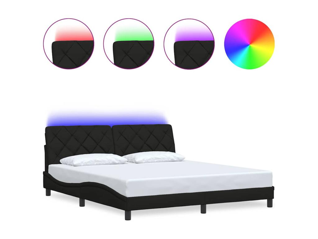 Bed frame with LED lighting, mattress not included, black, 180x200 cm, fabric, AWAI80432