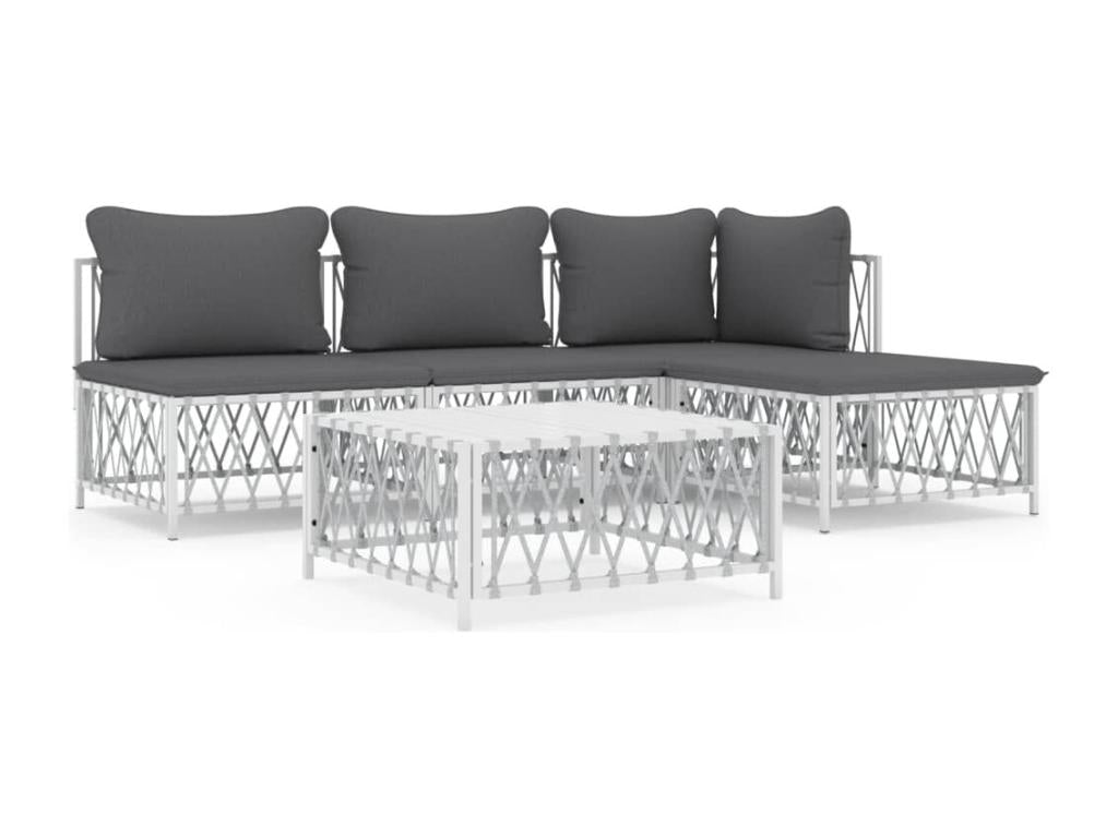 Garden furniture set with cushions, 5 pieces, white steel, NMLV10919