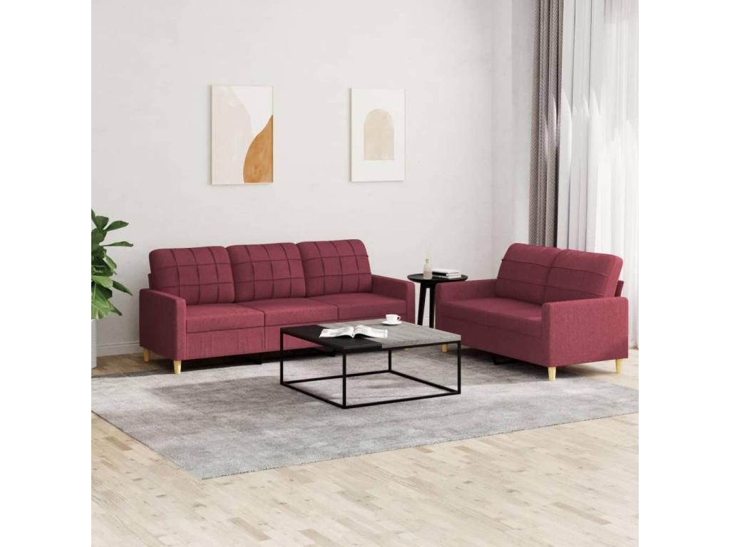 2-piece sofa set with cushions, burgundy red fabric PQPZ38716