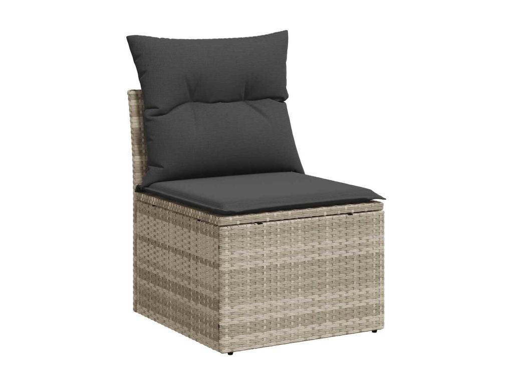 9-piece garden furniture set with light grey cushions, woven resin HNKM63622