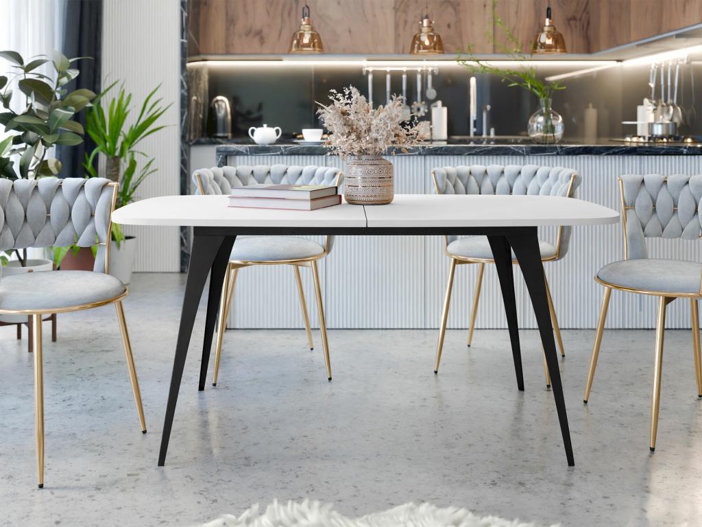 Domopure 131 White - Black Table 76x90x160cm Extension Laminate Metal HUKZ50476