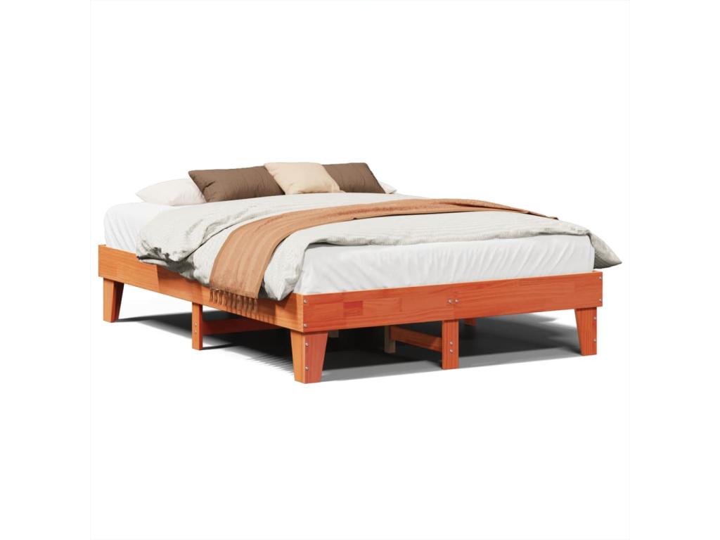 Bed frame without mattress, brown wax finish, 160x200cm, solid pine wood, TBLH36679