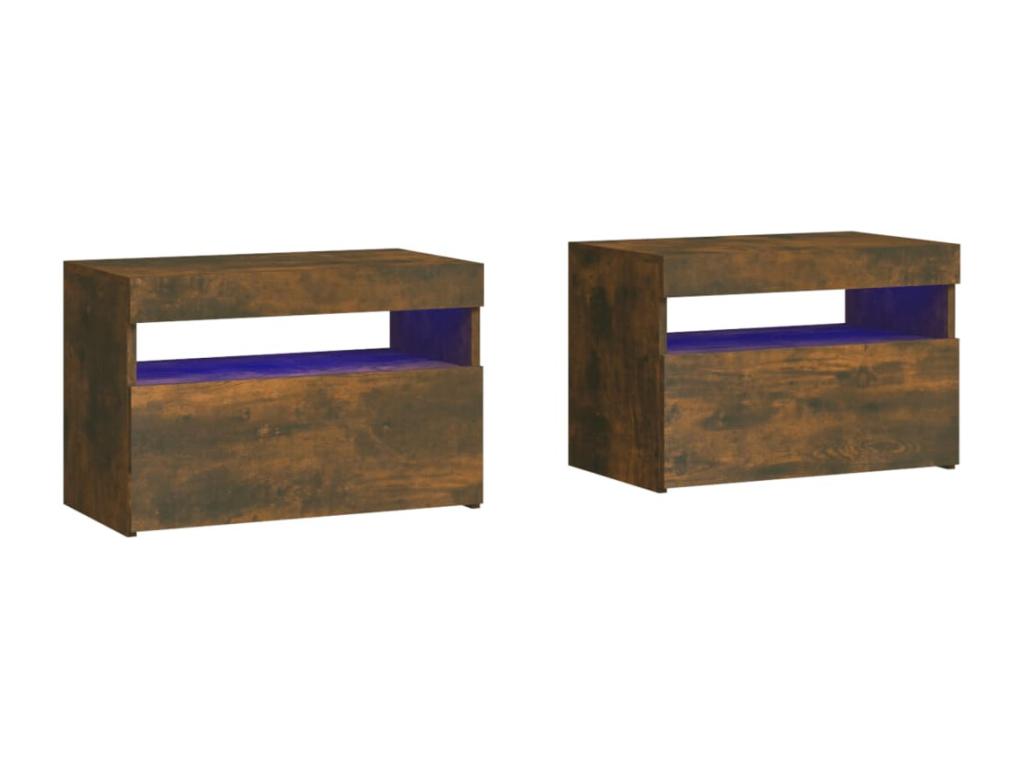 2-piece bedside tables and LED high-top lights, smoked oak, 60x35x40 cm, OEXO99067