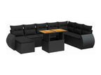 9-piece garden furniture set with cushions, black woven resin QMEL91413