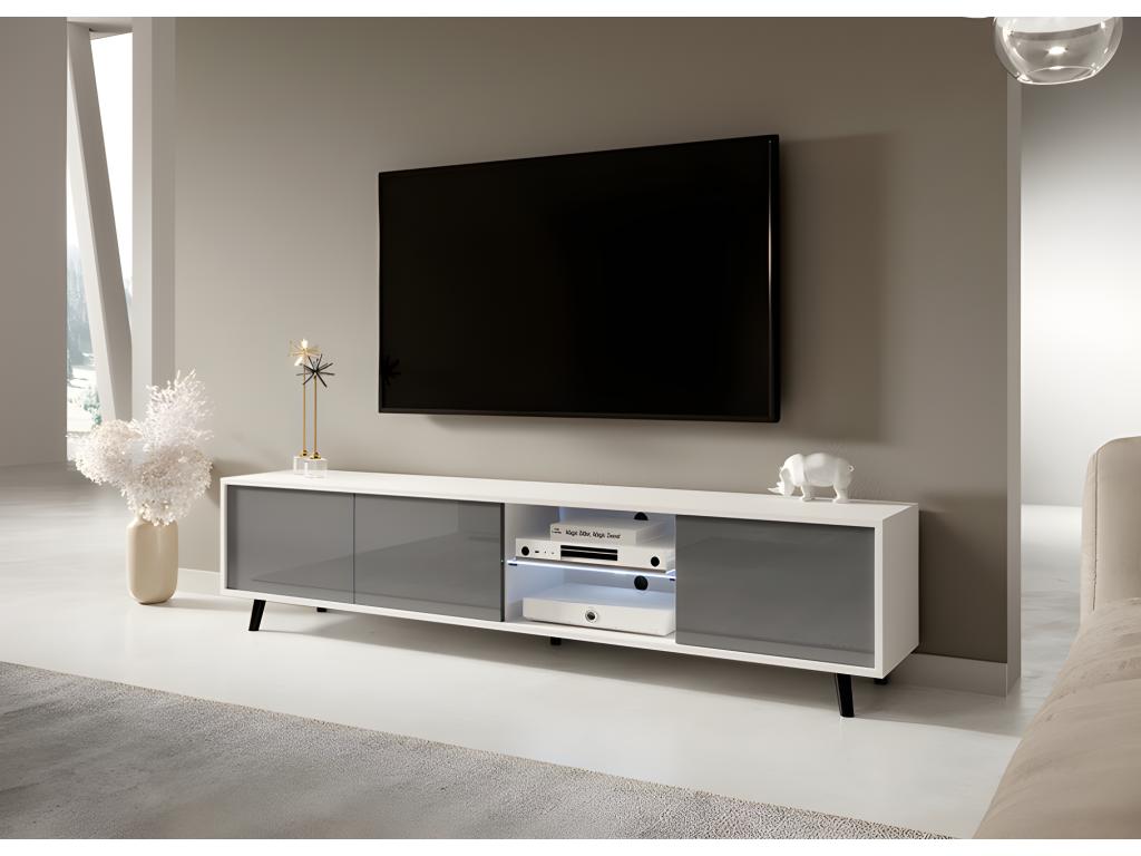 TV stand / TV bench - matte white / glossy grey 175 cm with LED lighting - Decohaute GKMP59854
