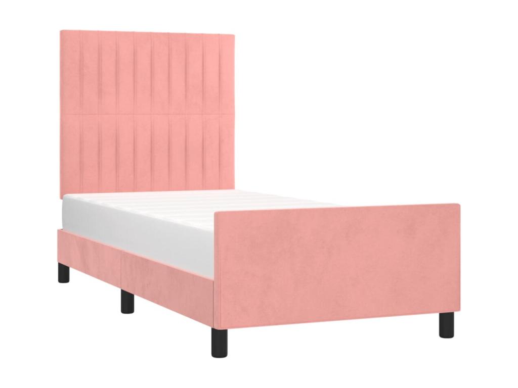 Pink velvet bed frame without mattress, 80x200 cm, BNDE67231