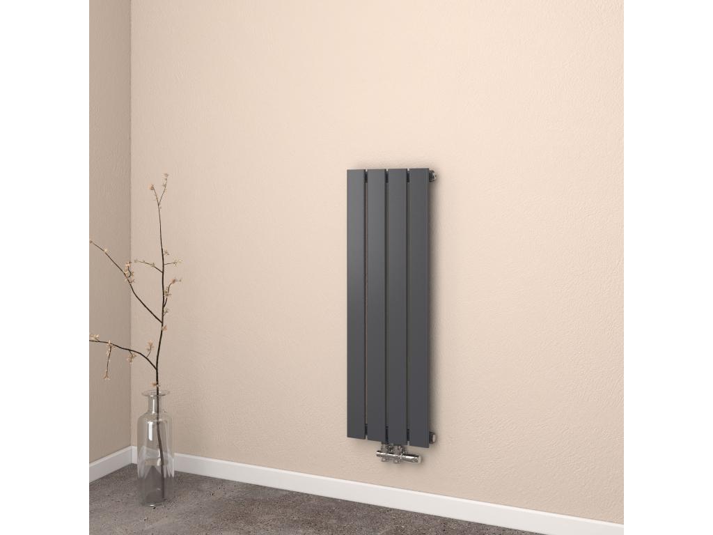 Domopure Hot Water Radiator, Flat Single Layer Radiator with Central Connection, Vertical Wall Mounting, Black Design, 90x30cm, JJDS12237