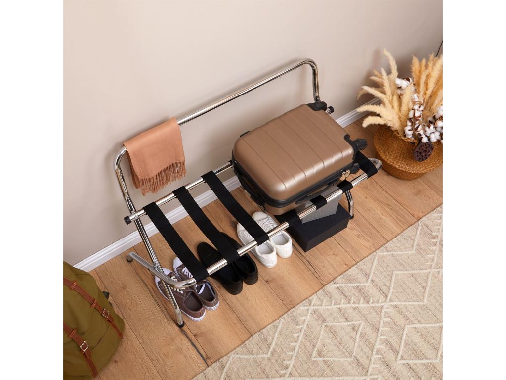 Chrome-plated metal suitcase rack, luggage support, hotel room accessory for travel bags and suitcases CMZU65385