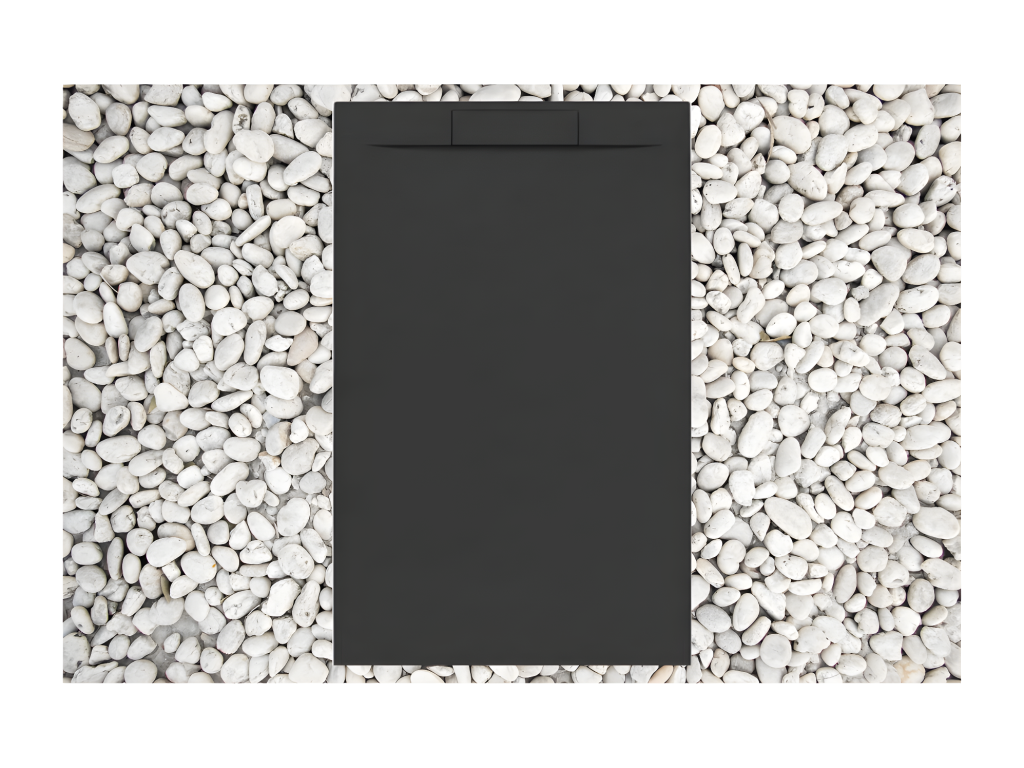 Domopure PLUS 160x100 cm black shower tray in resin and marble powder with side grate in marble resin LPQI64049
