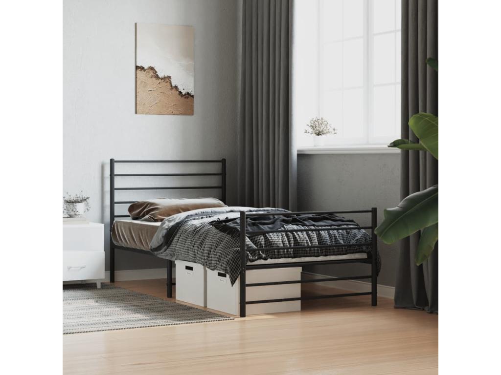 Metal bed frame with headboard/footboard, black, 80x200 cm XTDY86517