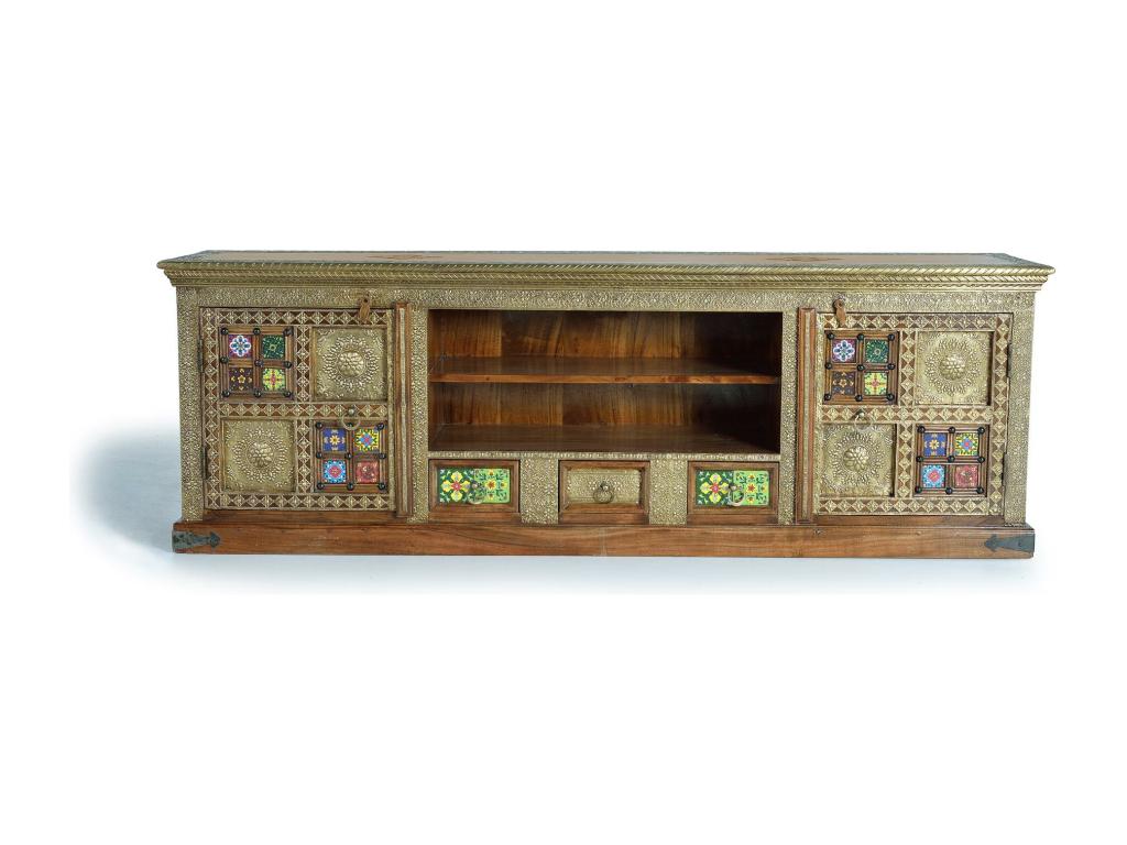 Handmade TV stand with tile details - Marrón. Giner y Colomer. 60x40x180 RWBB59527